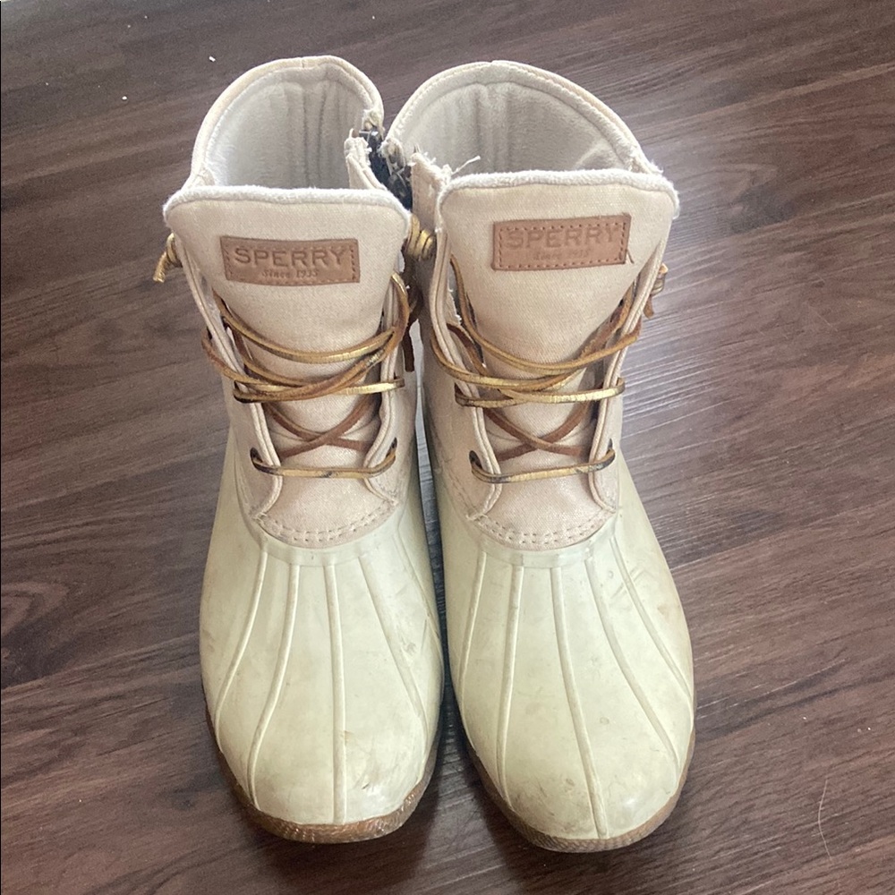 Sperry Cream Winter Rain Boots Waterproof Lace-Up